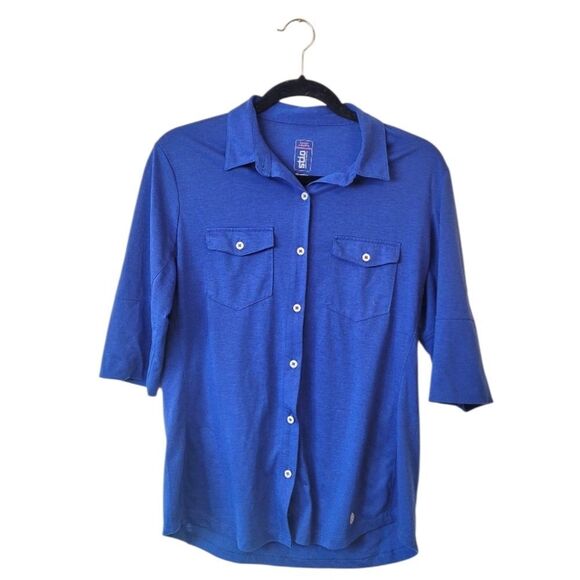Stio Women's Cobalt Blue Cotton Blend Button Front Top Size L - Picture 1 of 5